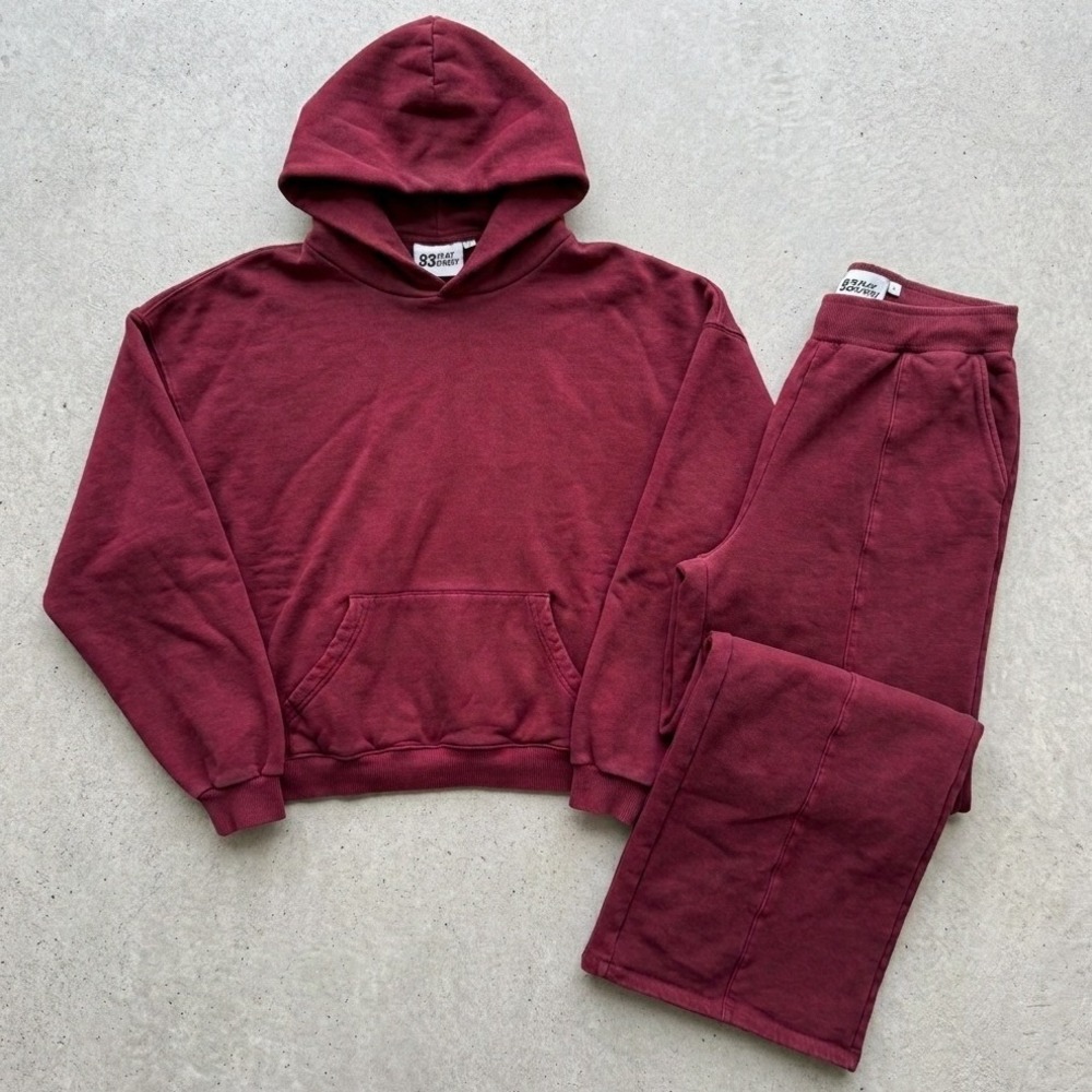 93 Play Street Sweat Set Women L/M Burgundy Hoodie Wide Leg Pants Streetwear